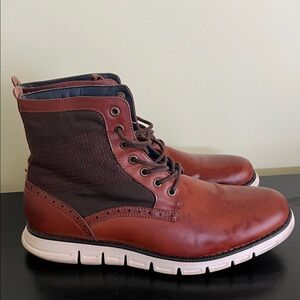 Nautica men's lace-up fashion chukka derby boots in brown leather and fabric